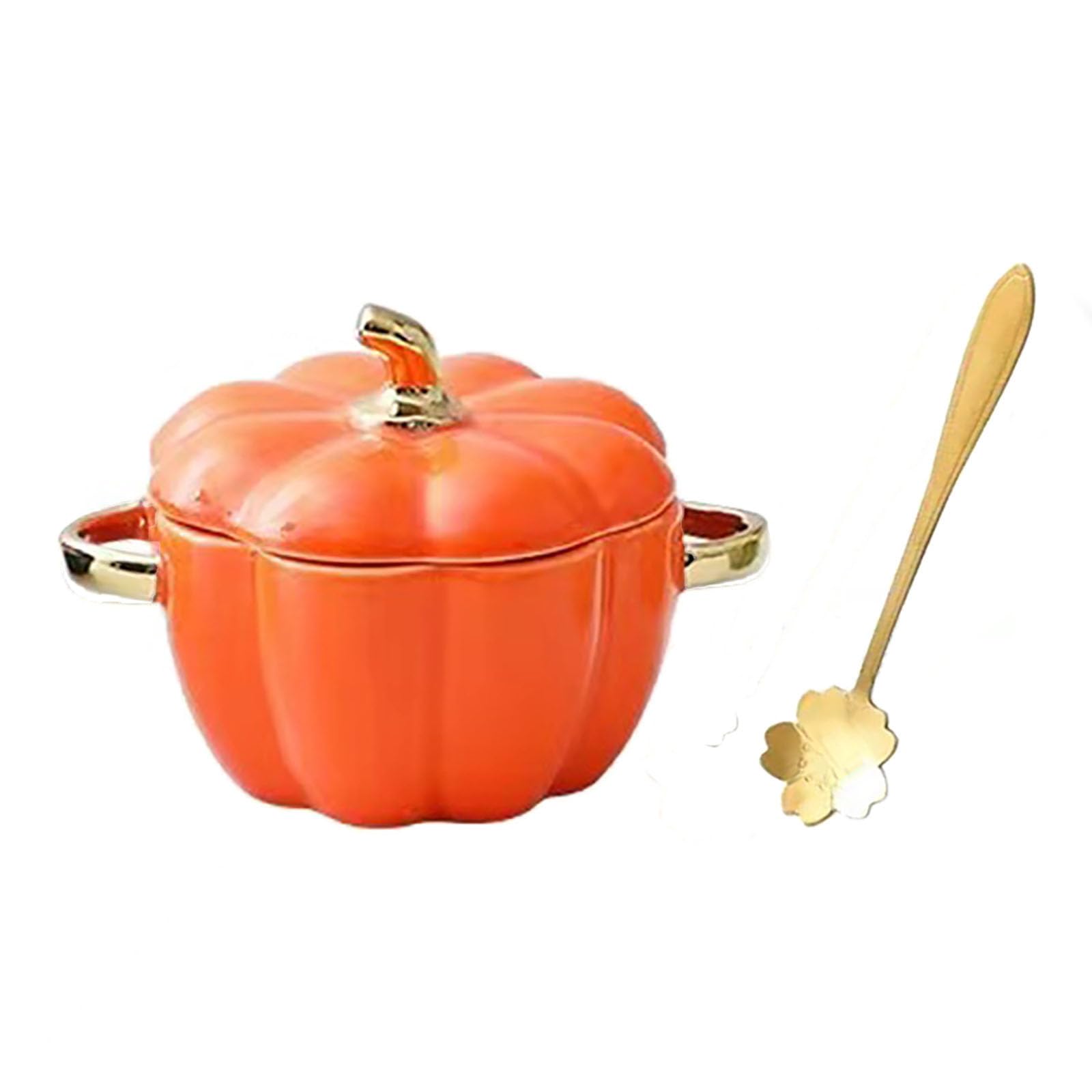 Ceramic Pumpkin Casserole Pot, Petite Pumpkin Saucepan with Lid Enamel Stew Pot Baking Dish Easy to Clean, Halloween Thanksgivin