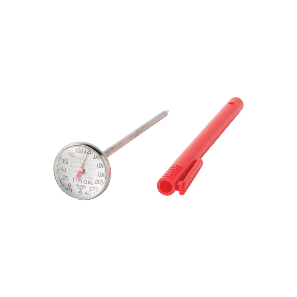 Taylor Instant Read Analog Meat Food Grill Bbq Cooking Kitchen Thermometer With Red Pocket Sleeve Clip, 1 Inch Dial