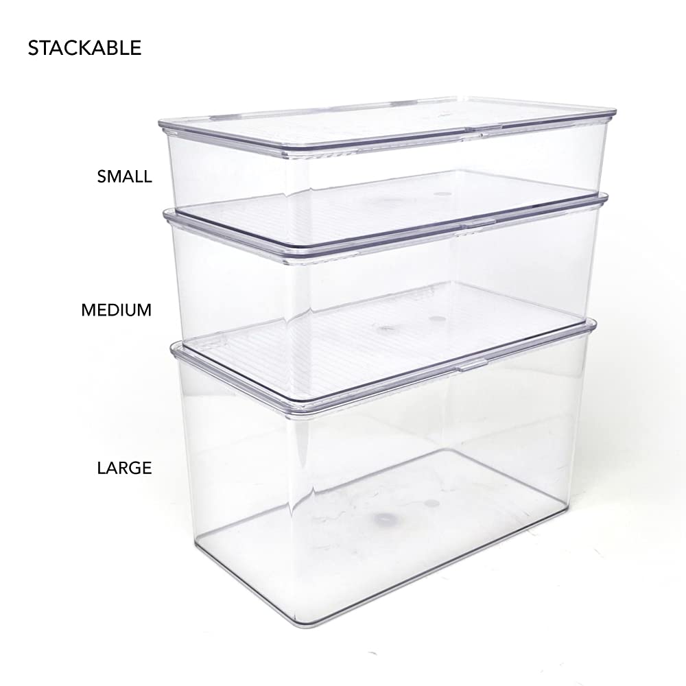 Isaac Jacobs Large Stackable Organizer Bin (10.75    X 6.5    X 6.1   ) W Hinged Lid Clear Storage Box Home Office School Fridge
