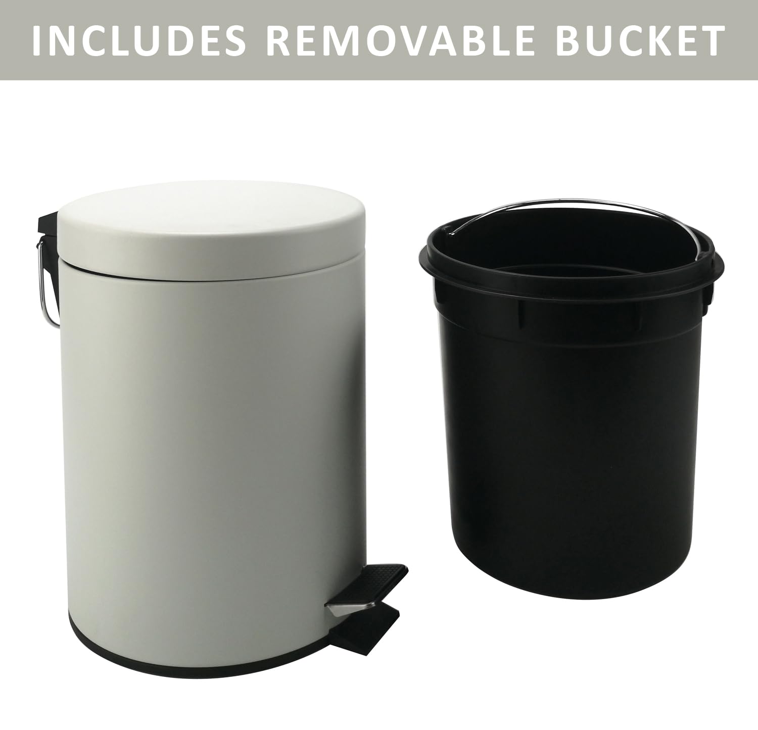 Stainless Steel Small Trash Can With Lid & Step Pedal - 5 Liters/1.3 Gallon Soft Close Waste Basket With Removeable Inner Bucket