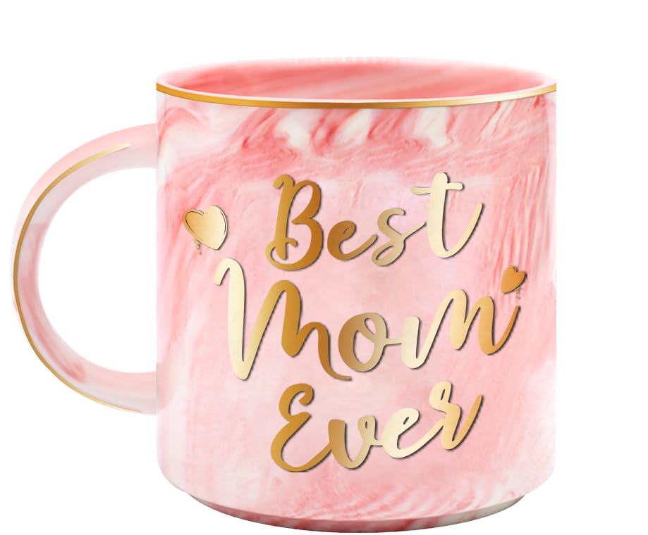 12 oz Best Mom Ever Mug Gifts for Mom, Funny Double Printed Pink Marble Pattern Mug Ceramic Coffee Cup Beverage Container, Mothe