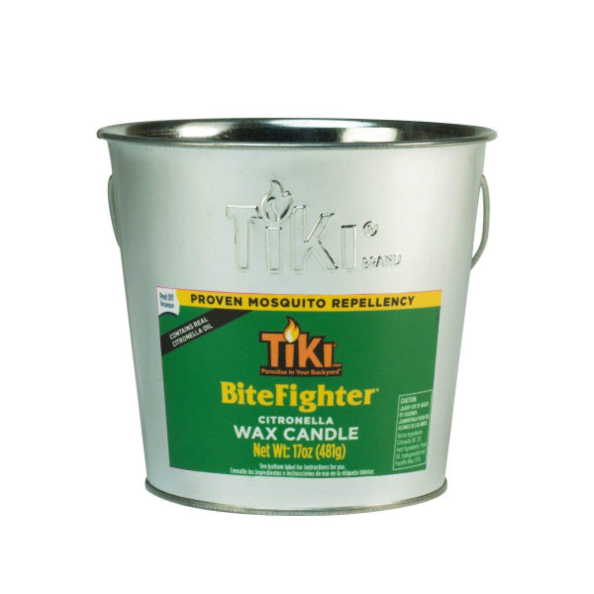 TIKI Brand BiteFighter, Citronella Mosquito Repellant Wax Candle for Outdoors, Metal Bucket, Silver, 17 oz, 1418014