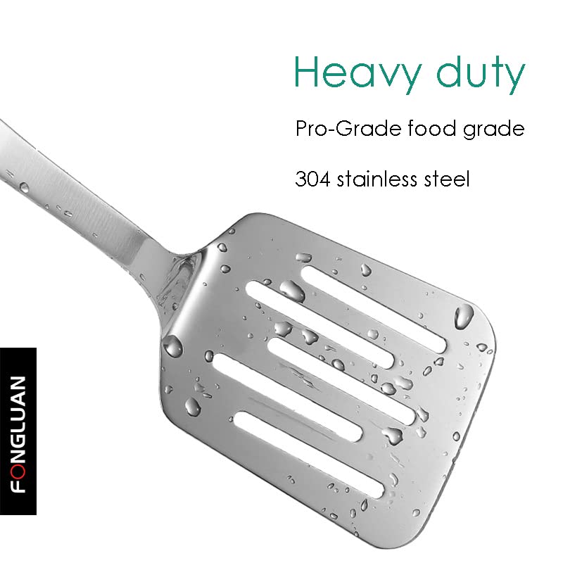 Fongluan Stainless Steel Cooking Slotted Turner/Spatula Heat-Resistant Pom Handles Heavy Duty Metal Kitchen Spatulas For Cooking