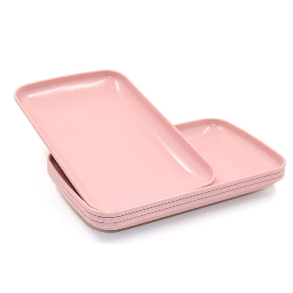 Roucerlin 4 Pack Unbreakable Wheat Straw Plates, Dishwasher Safe Durable Lightweight Cake Plate, Small Reusable Snack Plate For