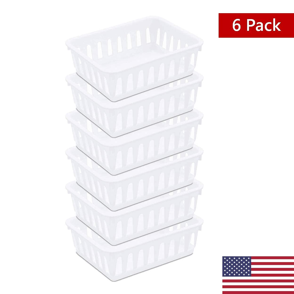 Tribello Mini Plastic Baskets For Organizing, White Drawer/Closet Storage Tray, Size 6 X 5 X 2 - Pack Of 6 - Made In Usa
