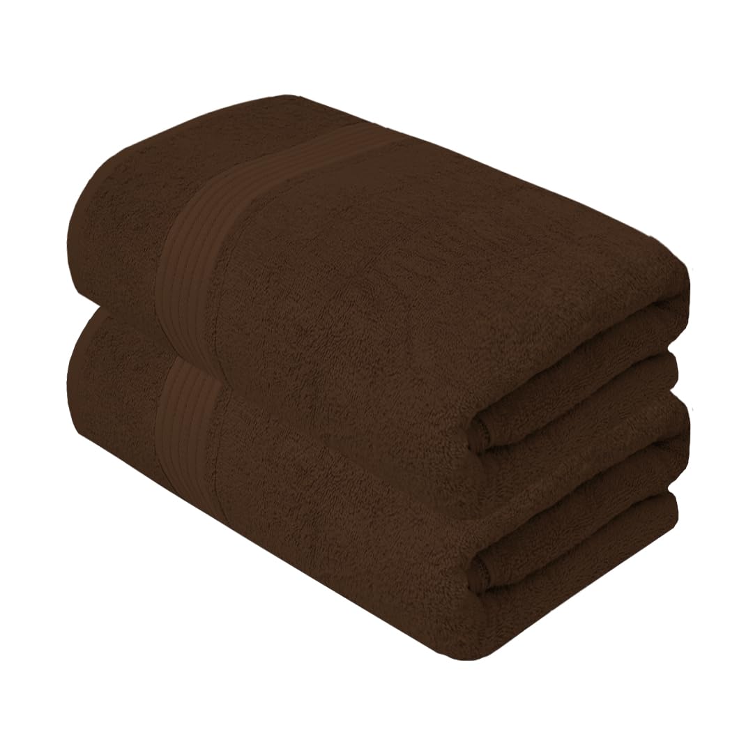 Textila 100% Cotton Bath Sheet Towels - Jumbo Size 35X70 Inches, Ultra Soft And Absorbent, (2 Pack - Brown) Luxury Oversized Tow