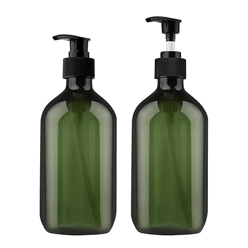Yebeauty Pump Bottles  17oz/500ml Liquid Soap Pump Bottles Dispenser Large Empty Plastic Refillable Containers- 2 Pack Green