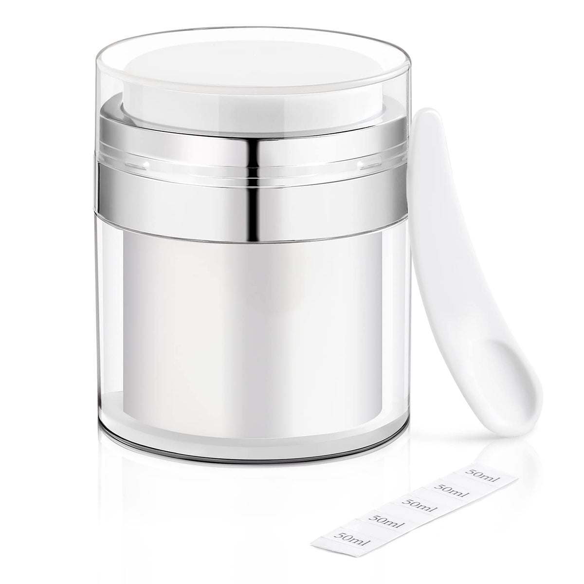 Yocasii 1.7Oz Airless Pump Jar, Refillable Cream Jar Vacuum Bottle Dispenser, Pump Moisturizer Container With Spatula, Moisturiz