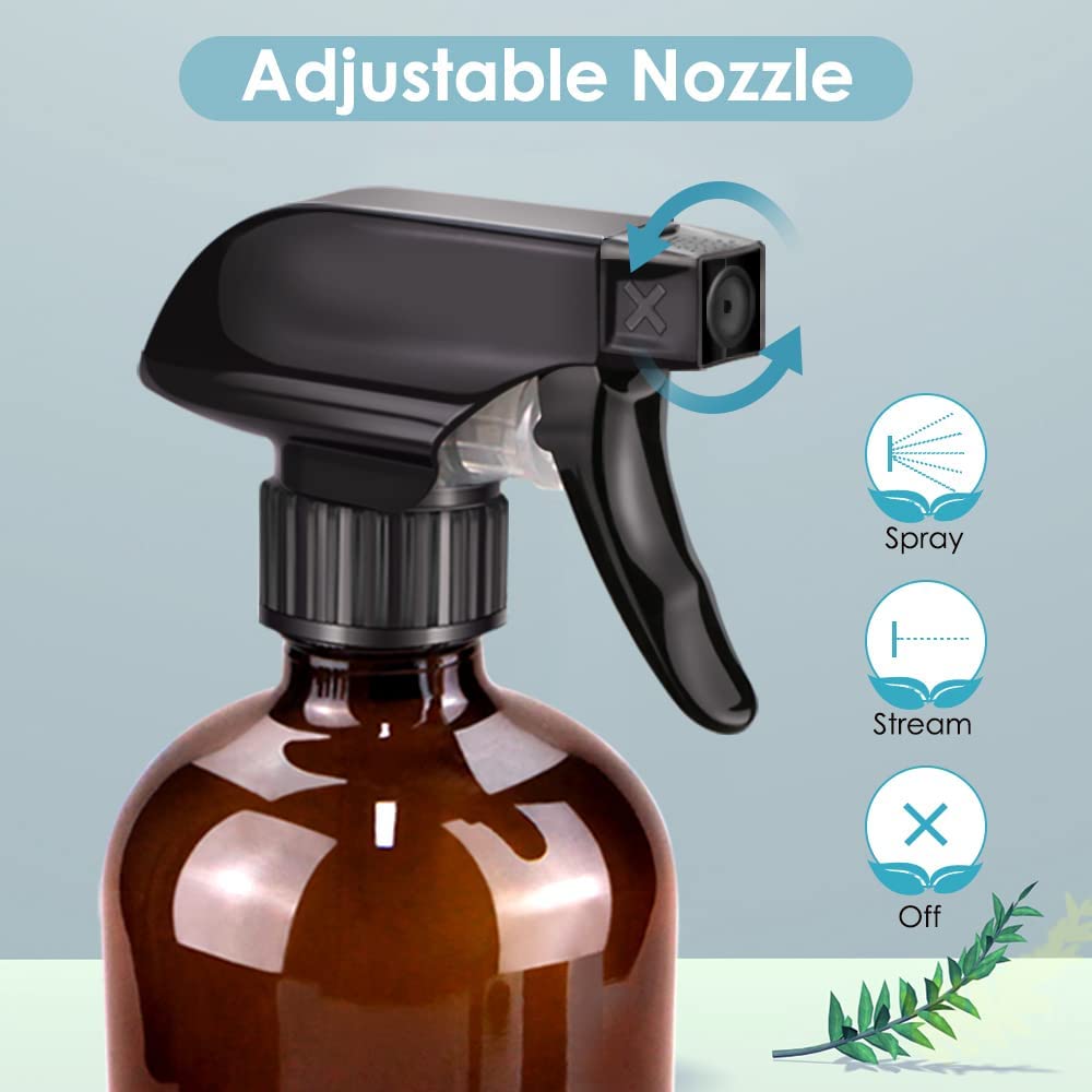 Bontip Glass Spray Bottle  Amber Bottle Set & Accessories for Non-toxic Window Cleaners Aromatherapy Facial Hydration Watering Flowers Hair Care (2 Pack/16oz) (Amber)