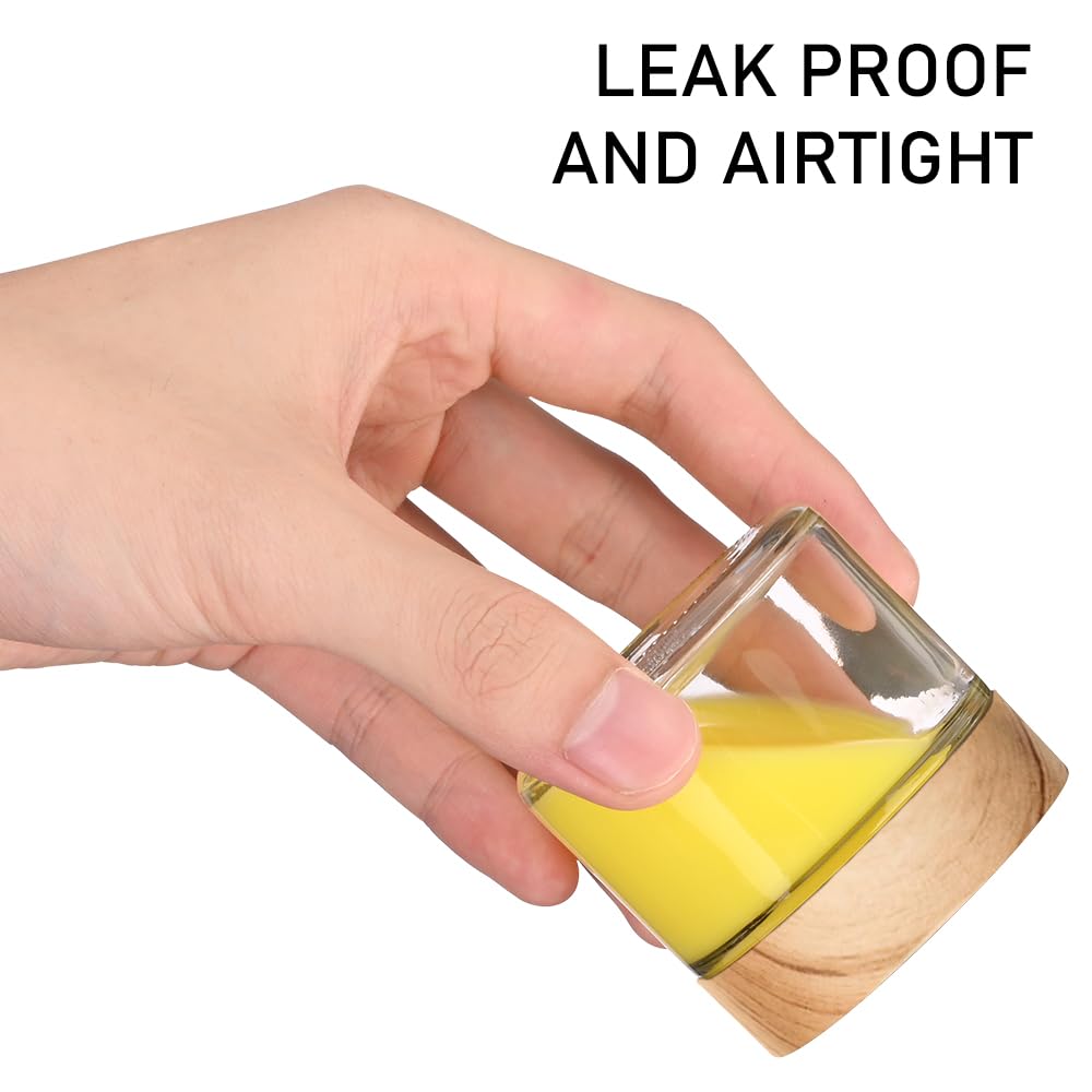 1 Oz Glass Jars With Lids, Small Glass Containers With Plastic Woodgrain Lids & Inner Liners, Reusable Travel Containers For Cre