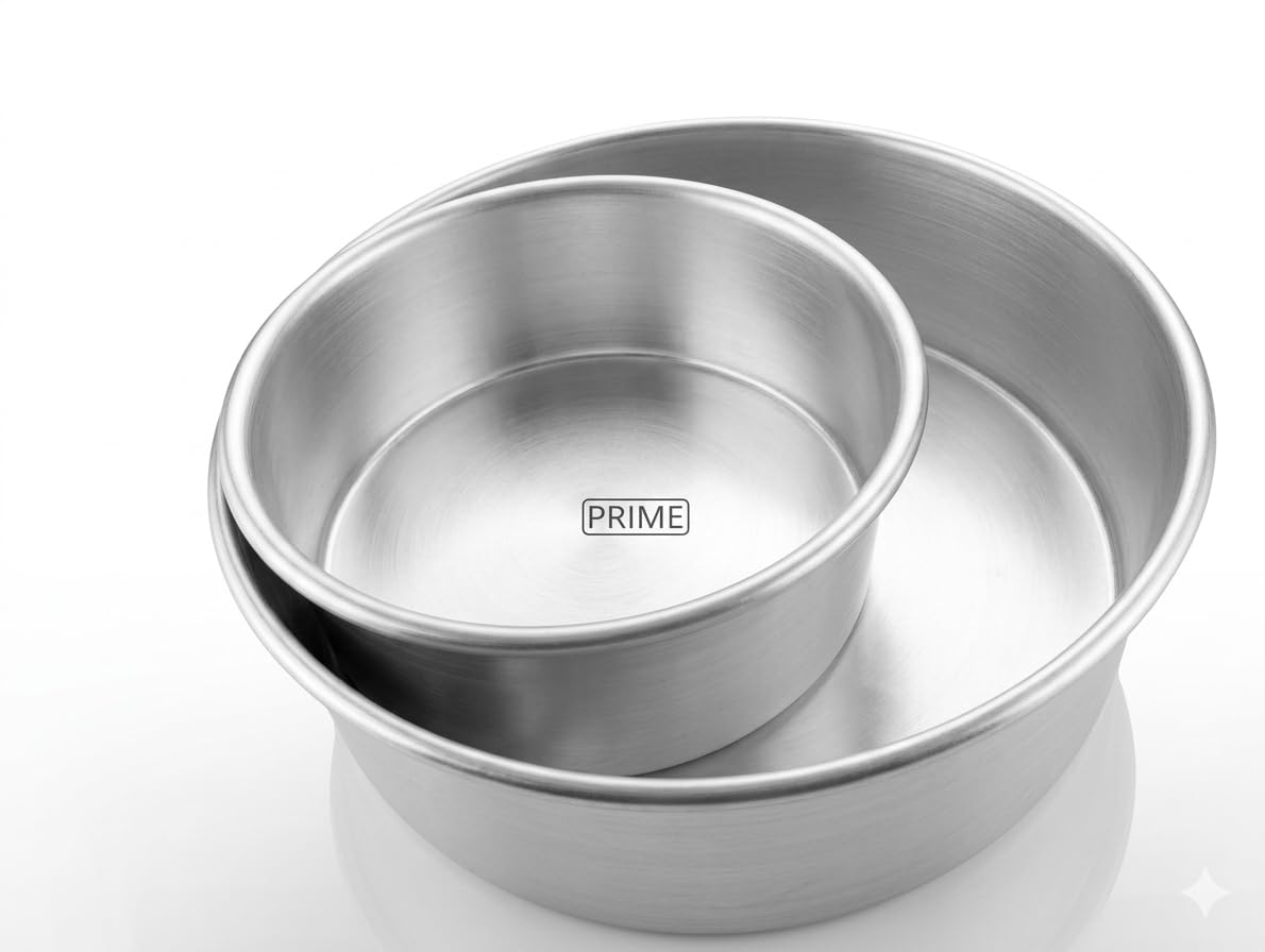 Prime Bakers And Moulders Round Aluminium Cake Baking Mould For Oven 3 Inch Depth (Silver) (8,9 Inch)