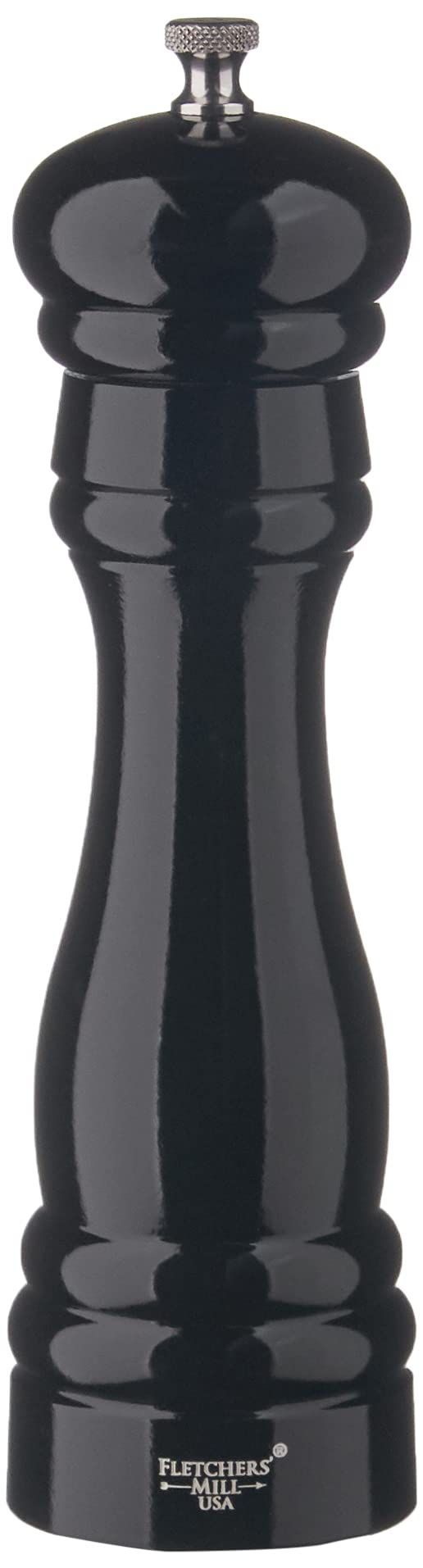 Fletchers' Mill Federal Pepper Mill, Black - 8 Inch, Adjustable Coarseness Fine To Coarse, Made In U.S.A.