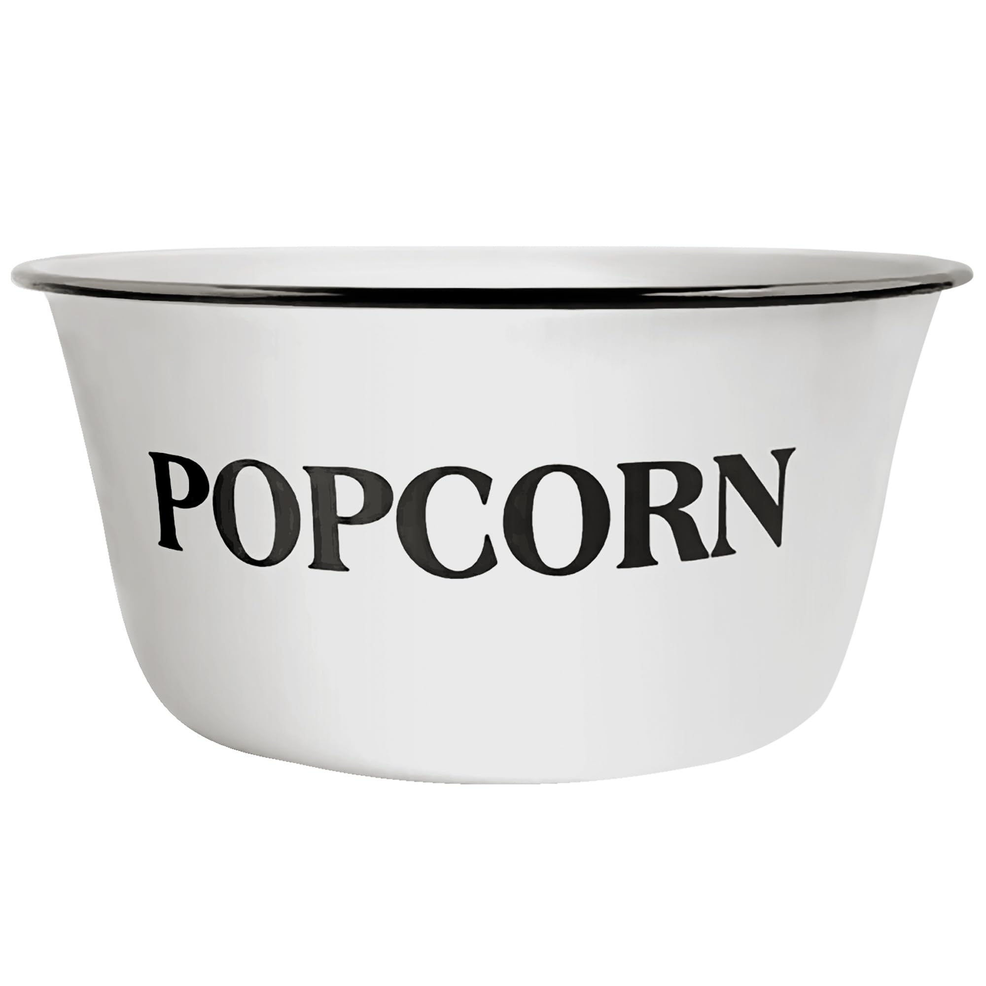 Cwi 3.7-Quart Enamelware Popcorn Bowl - Round White Dish With Black Touches For Cinema Nights And Camping - Classic White With B