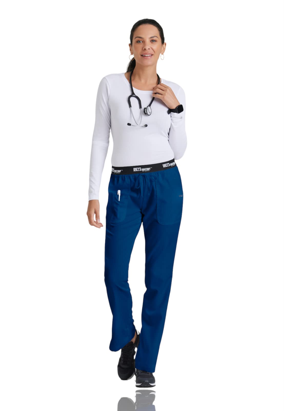 greys Anatomy 4275 3 Pkt Logo Waist Pant with Drawstring (Indigo, Large Tall)