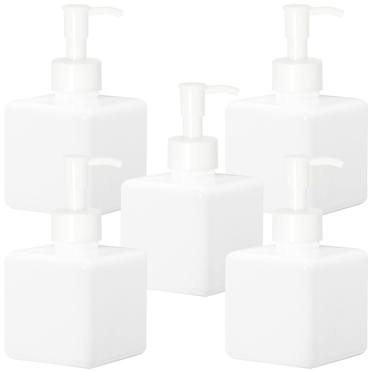 Youngever 5 Pack Plastic Pump Bottles, White Refillable Plastic Pump Bottles With Travel Lock (8 Ounce)