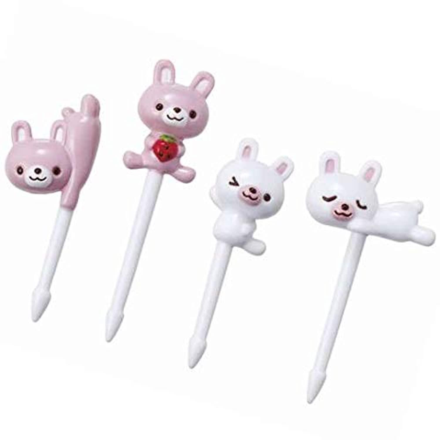 Torune 8 Cute Food Picks With Pink And White Rabbits With Strawberries, 8 Pieces, 4 Designs,