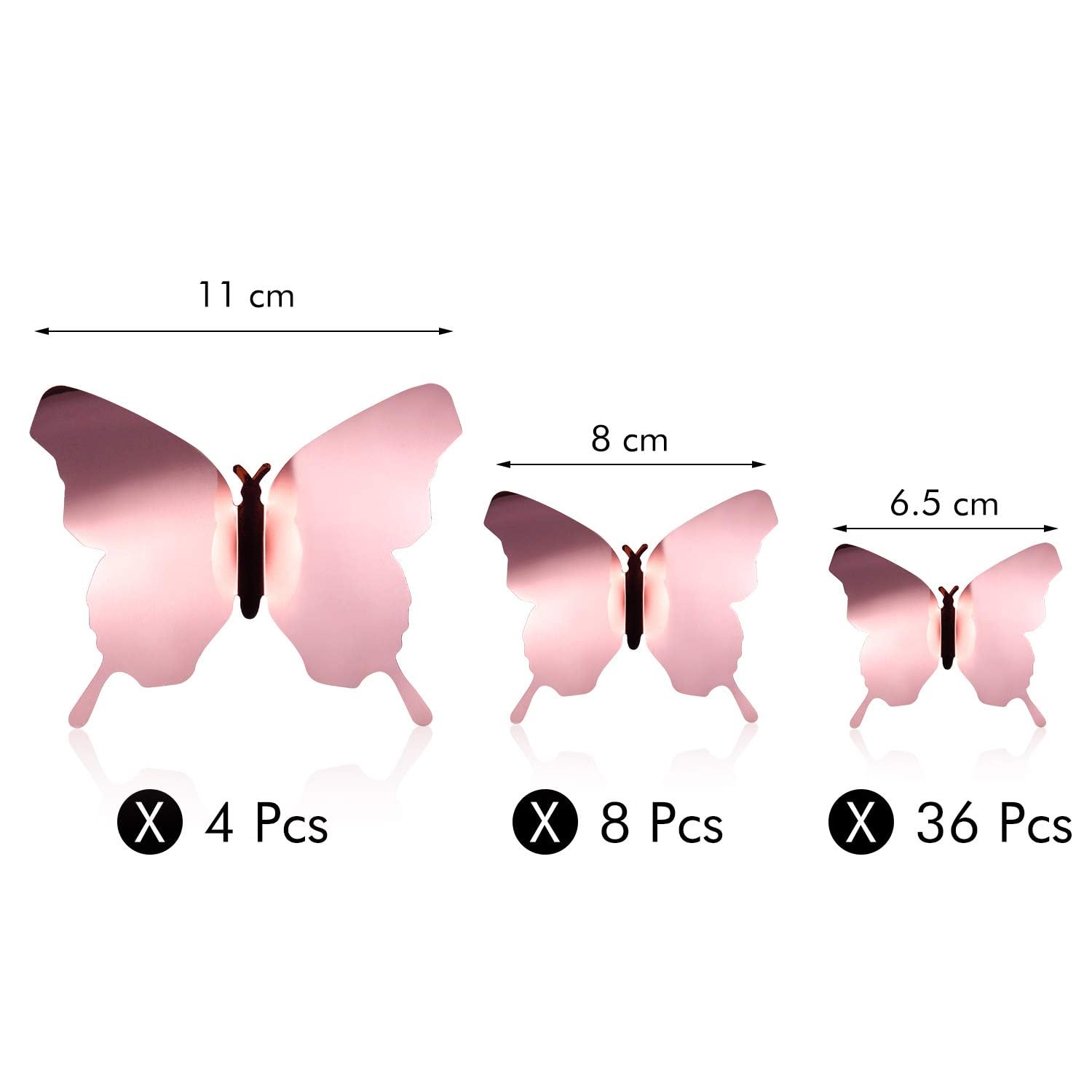 48 Pieces Butterfly Wall Decor Diy Mirror 3D Butterfly Stickers Removable Decals For Home Bedroom Bathroom Living Room Decor(Ros