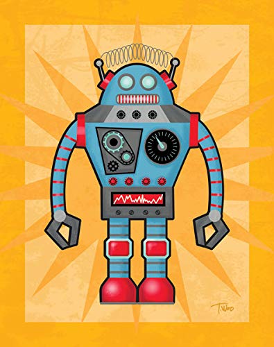 Adorable Robot Poster Set; Kids Room Decor; Four 11 X 14 White Framed Prints