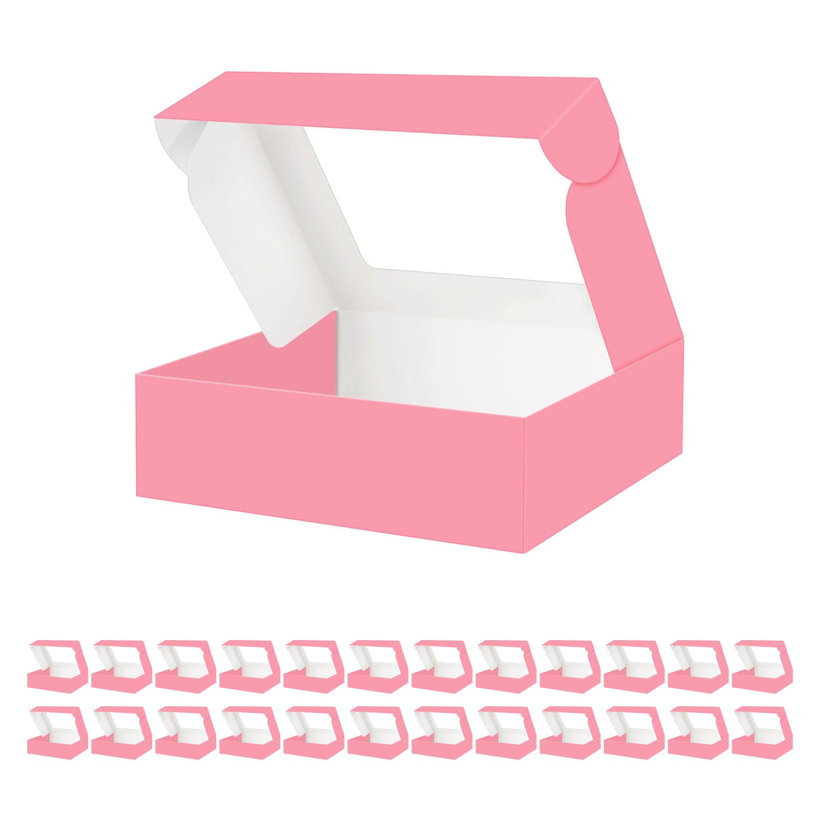 HAPPY POTATO 25 Pink Bakery Boxes with Window, 9x7x2.5 Inches Cake Boxes with Window, Treat Boxes for Small Bakery, Dessert, Can