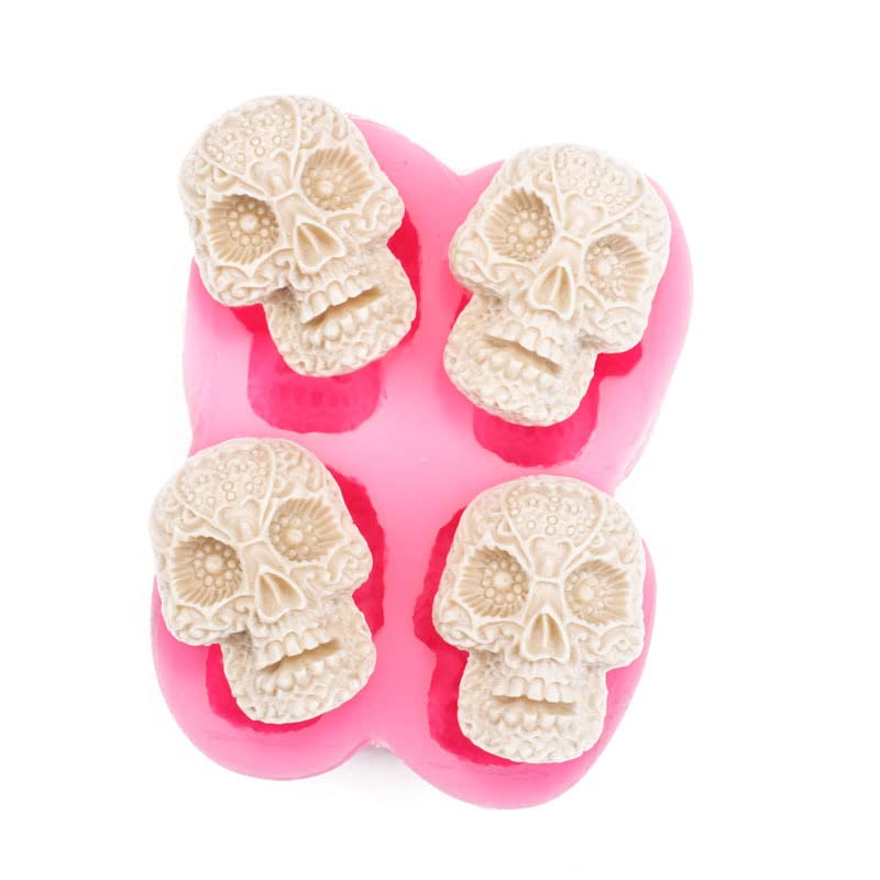 Cestony Halloween 2Pcs 4 Cavity Skull Chocolate Silicone Molds For Diy Cake Fondant Biscuit Cookies Soap Sugar Pudding Chocolate
