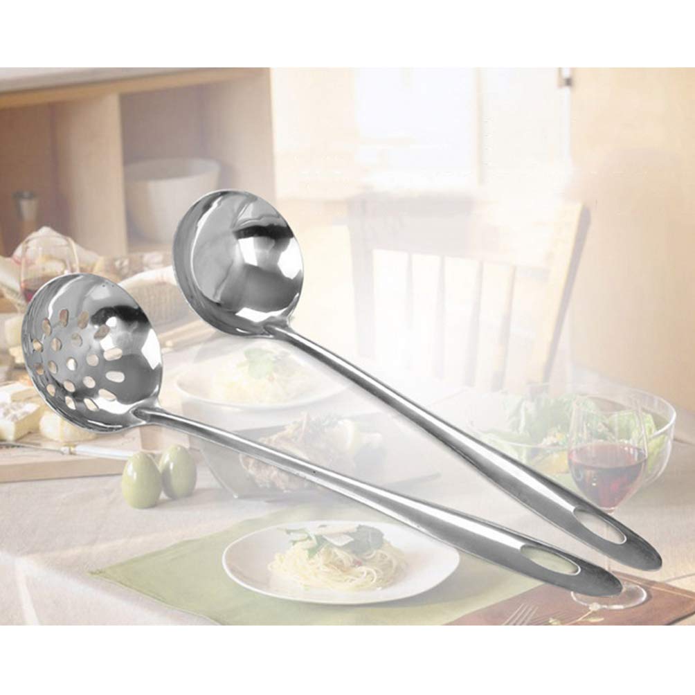 4 Pcs Slotted Spoon And Soup Ladle, Hot Pot Spoon Ladle, Stainless Steel Flatware Serving Utensils, Long Handle Cooking Ladle Fo