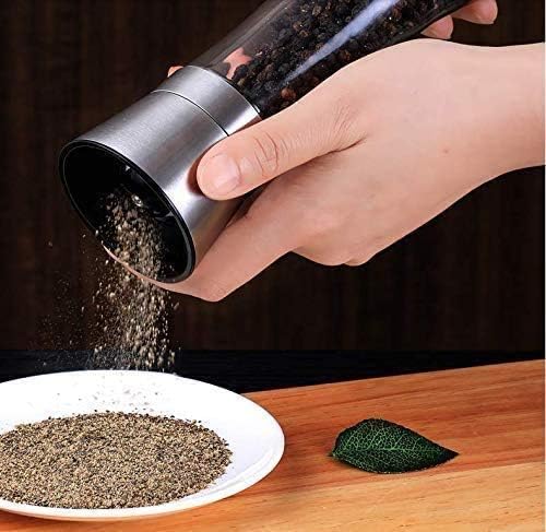 Lessmo 2Pcs Salt And Pepper Grinder Set With Wooden Standing Tray, Salt And Pepper Mill, Stainless Steel Refillable Salt & Peppe