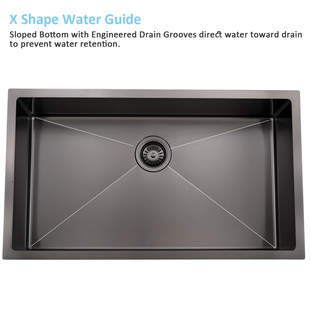32 Inch Black Undermount Sink -Bokaiya 32X19 Undermount Kitchen Sink 18 Gauge Deep Single Bowl Stainless Steel Kitchen Sink With