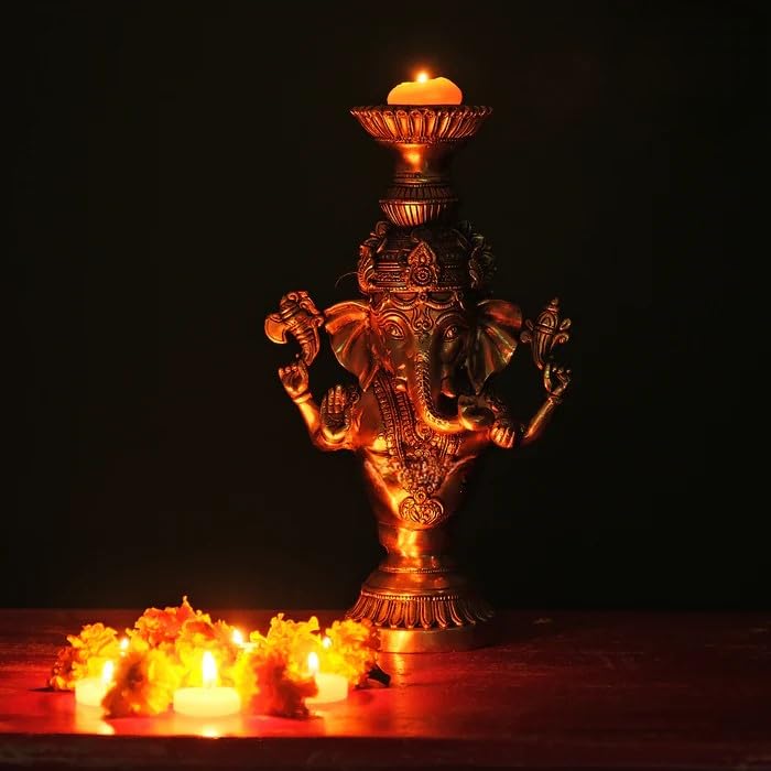 Brass Ganesha Candle Stand Big Brass Ganesha Idol, Ganesh Statue For Religious Home Office Decor, Candle Ganesh Idol.