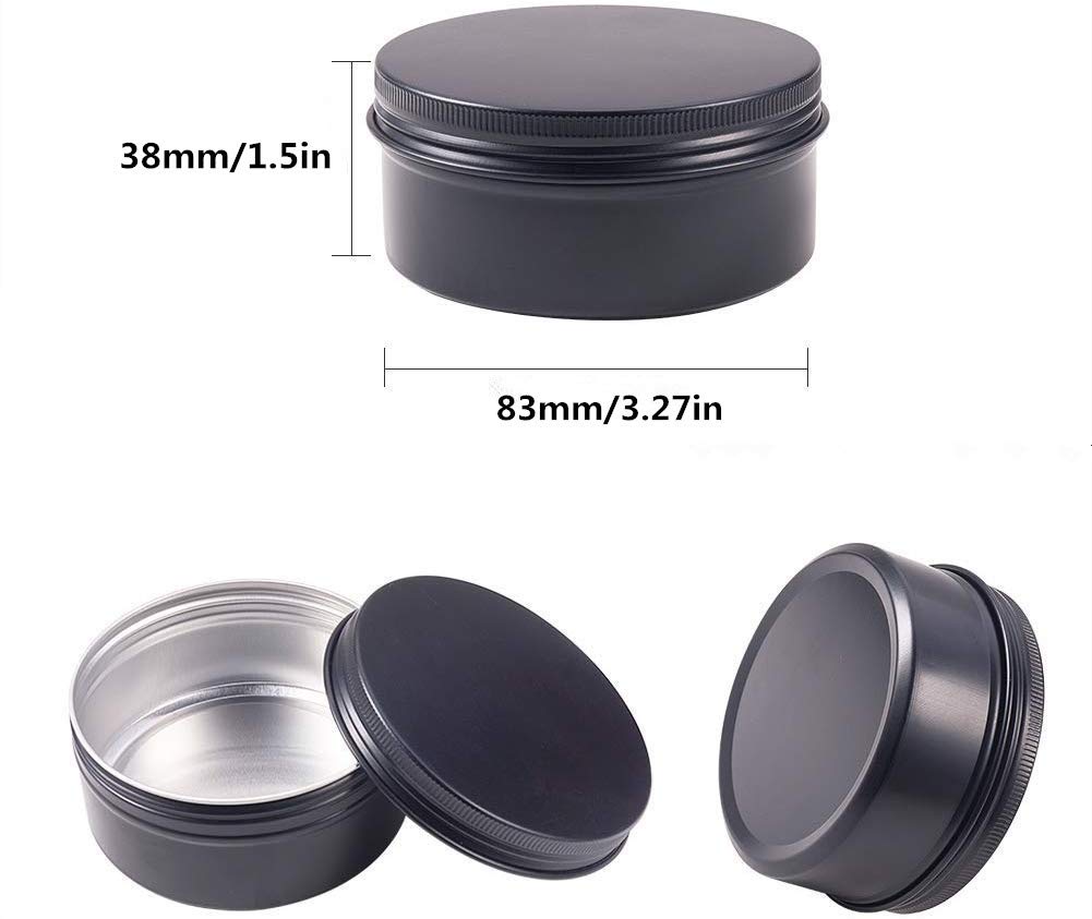Healthcom 6 Oz 12 Packs Black Round Aluminum Tin Cans Screw Top Metal Steel Tins Empty Slip Slide Cosmetic Sample Containers Sto