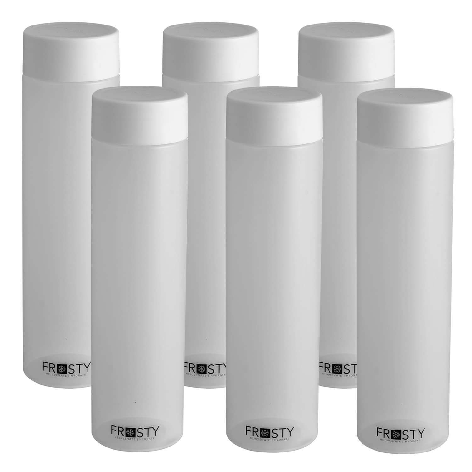 Aquaware Frosty Plastic Food Grade Fridge Round Water Bottle Gift Set(6 Pieces, 1L,Grey) | 950 Milliliter