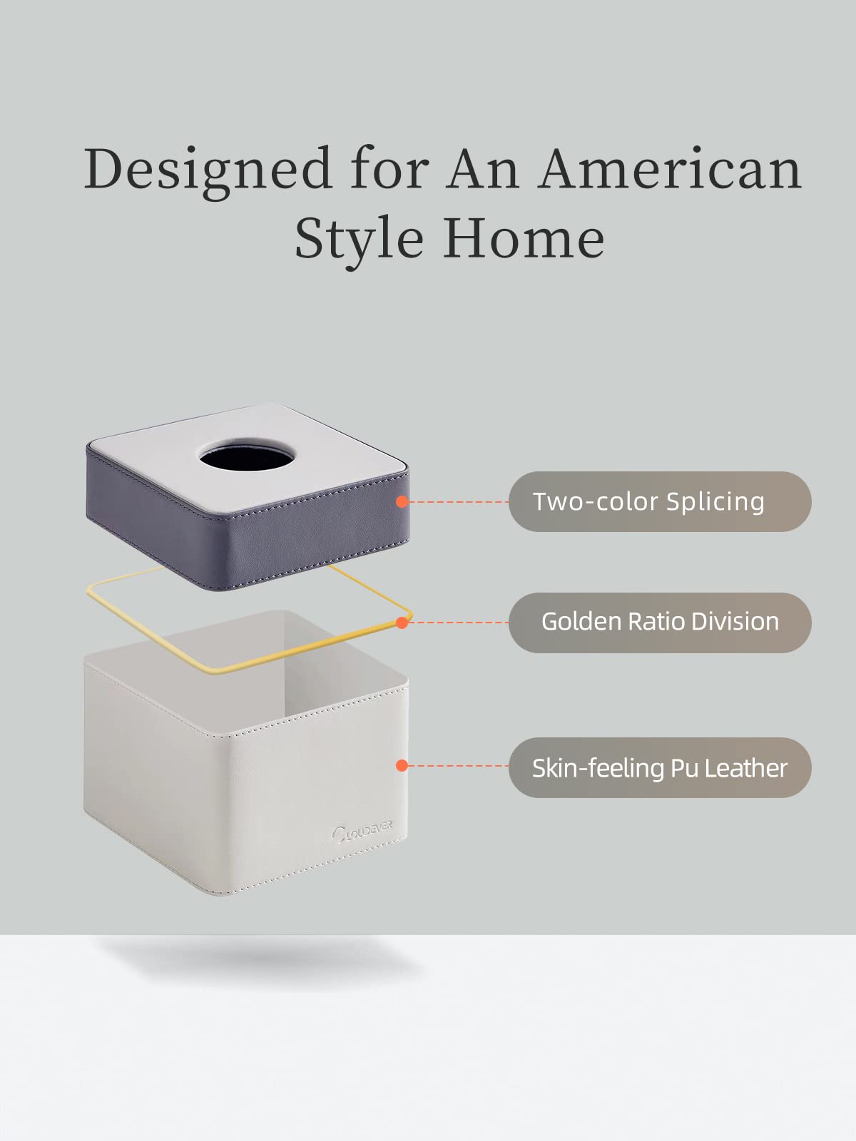 Cloudever Tissue Box Holder Cover Square, Modern Pu Leather Decorative Tissue Cube Holder Organizer - Moon Grey