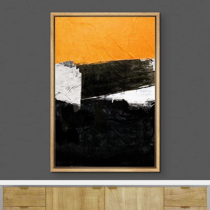 Ashbrook Framed Canvas Print Wall Art Orange Black White Paint Stroke Collage Abstract Shapes Illustrations Modern Art Contempor