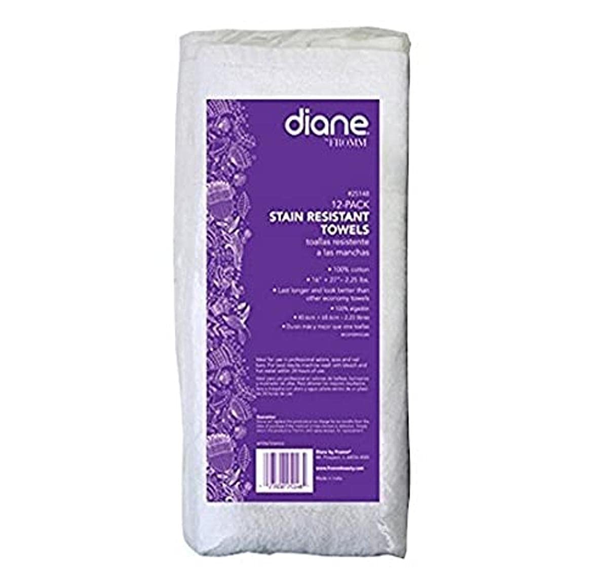 Diane 25148 Stain Resistant 100% Cotton Towels 16''x27'' for Salon, Spa and Barber Shop - 12 Pack