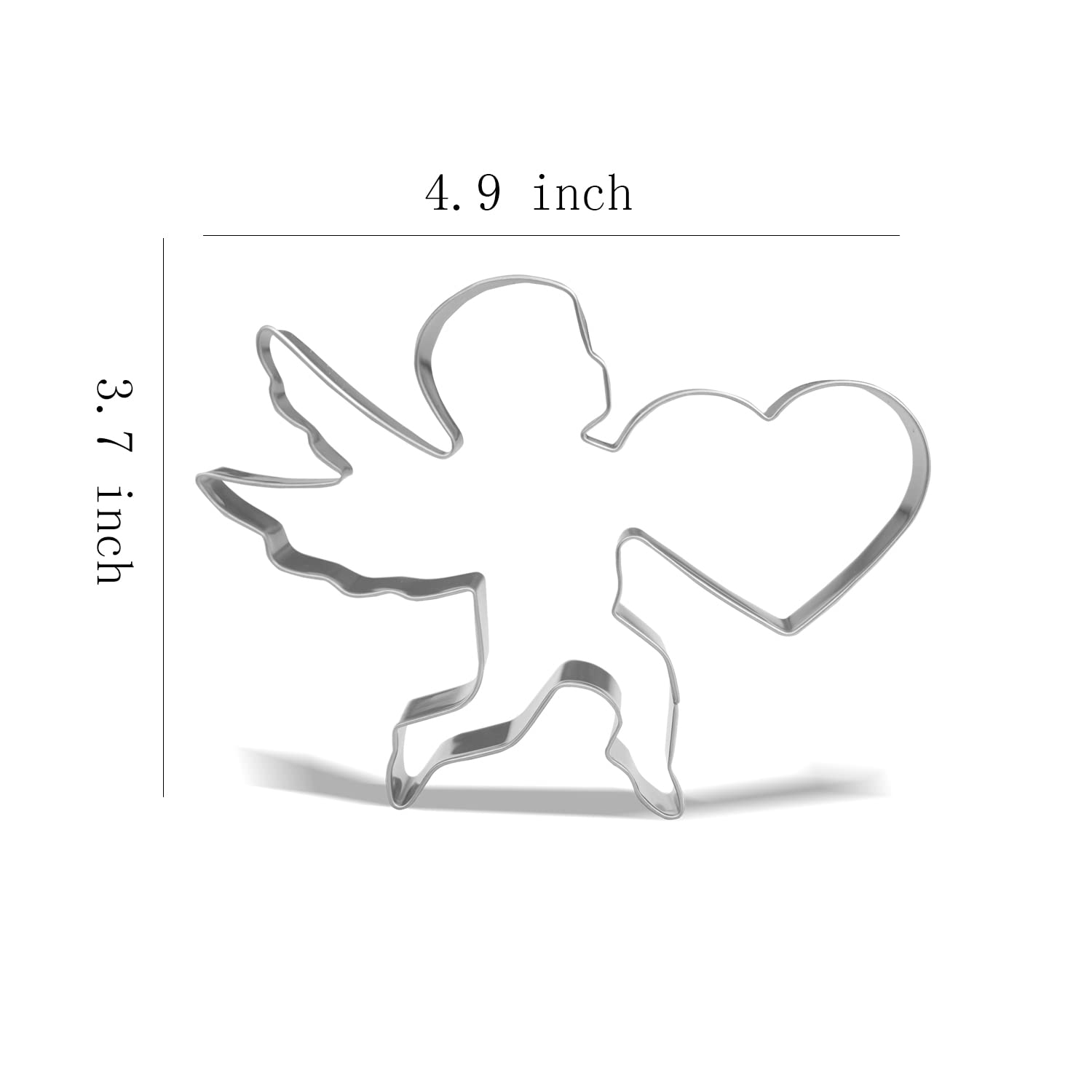 Keewah Stainless Steel Cupid Heart Cookie Cutter - 4.9 x 3.7 inch - Silver