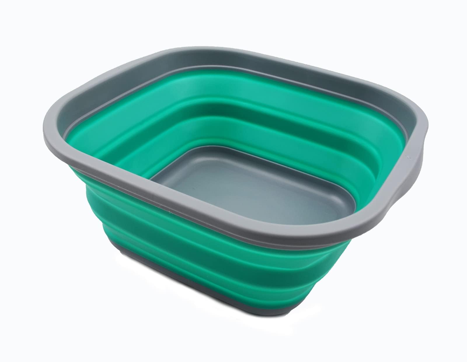 SAMMART 55L (14 gallons) collapsible Tub - Foldable Dish Tub - Portable Washing Basin - Space Saving Plastic Washtub (Dark greyBluish-green  1)