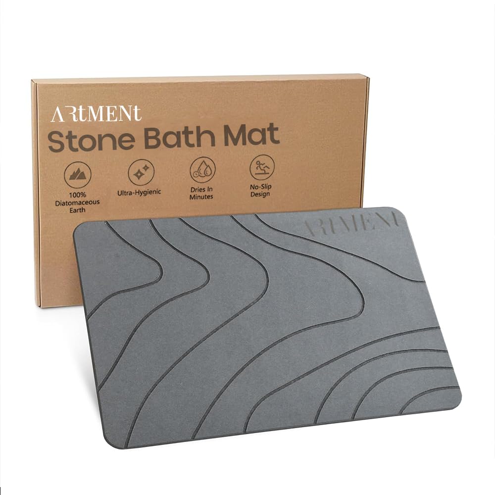 The Artment Your Artistic Apartment Terradry Stone Bathroom Diatomaceous Earth Shower Mat, NonSlip Super Absorbent Quick Drying