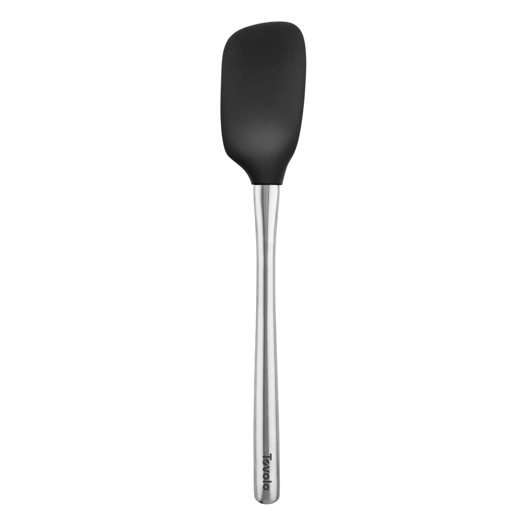 Tovolo Spoon Spatula Spoonula with Stainless Steel Handle Ergonomic Grip Black, Silicone Scoopula Kitchen Utensil Non Scratch Ea