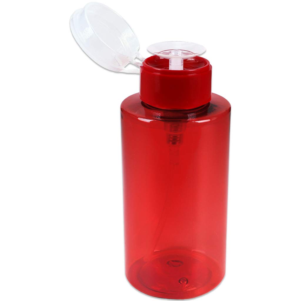 10Oz Push Down Pump Dispenser Flip Top Cap Refillable Empty Bottle - Color: Red - Lockable Travel Cosmetic Packaging Empty Bottl