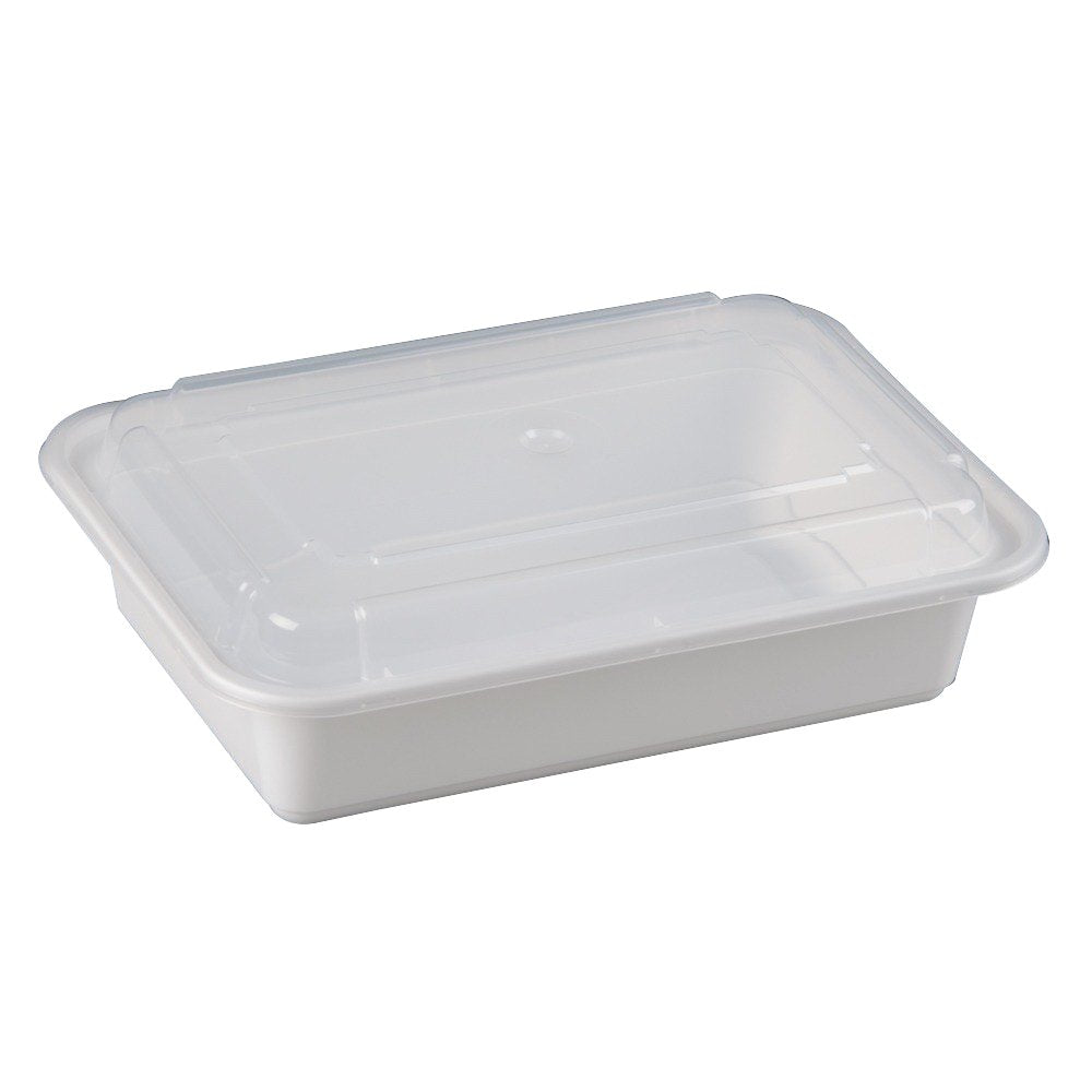 38 Oz Microwaveable White Rectangular Container Lid Combo 150 Ct