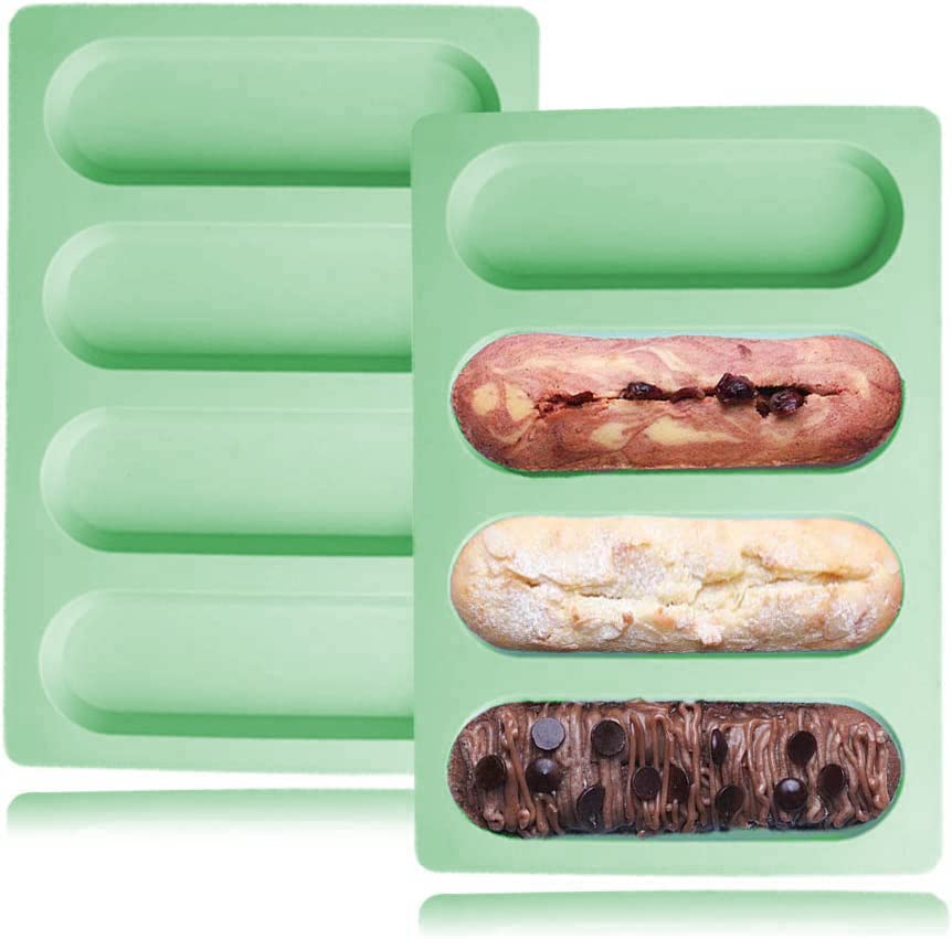 2 Pcs Eclair Mold Silicone Hot Dog Bun Molds Granola Bar Mold Nonstick & Heat Proof Baking Pan Bread Mold For Homemade Hotdog Bu
