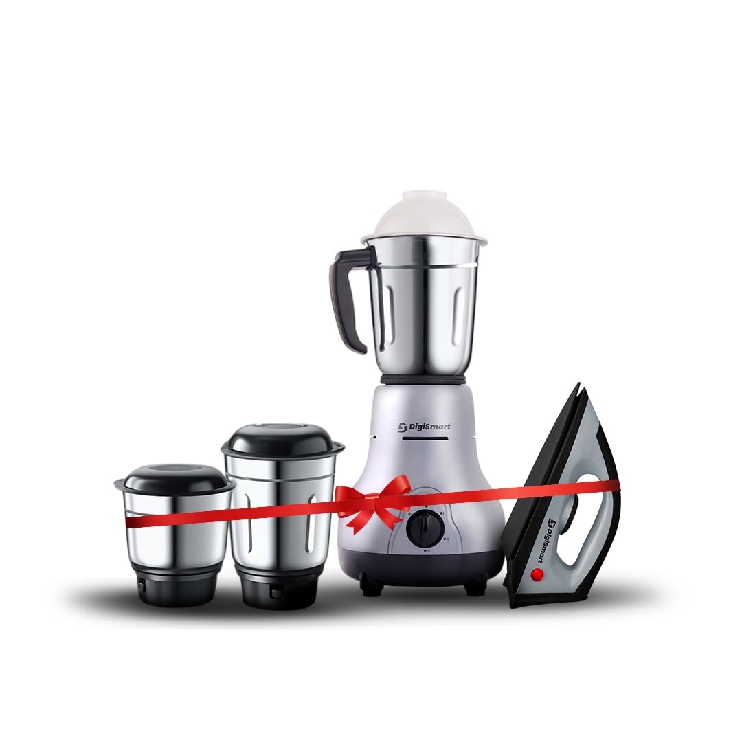 Digismart Kitchen Mate 750W Mixer Grinder With 3 Jars + 1150W Lancer Dry Iron (Teflon Soleplate) | Wet & Dry Grinding | 2 Years 