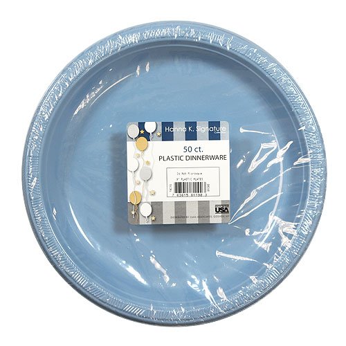 Light Blue Solid Color Plastic Premium Heavy Weight Dinner Plate (9'') 50 Count - Elegant & Durable, Perfect For Parties, Weddin