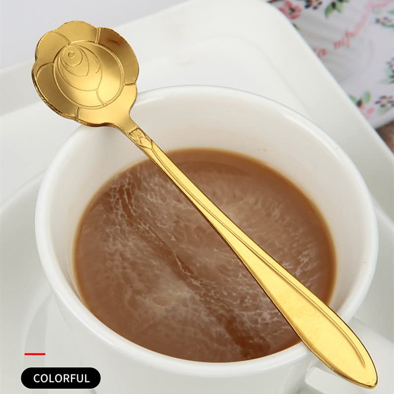 20 Pieces Stainless Steel Rose Flower Coffee Spoon Dessert Spoon Sugar Spoon Ice Cream Spoon Stirring Spoon Tea Spoon Milkshake