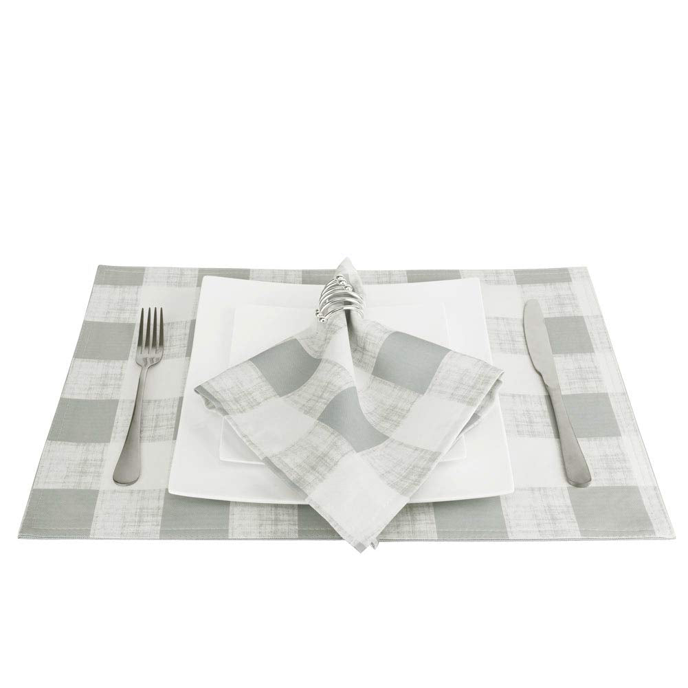 Vcvcoo Wrinkle Resistant 17 By 17 Inches Square Plaid Fabric Napkins, Set Of 4, Light Grey Checkered Cloth Napkin Perfect For Br