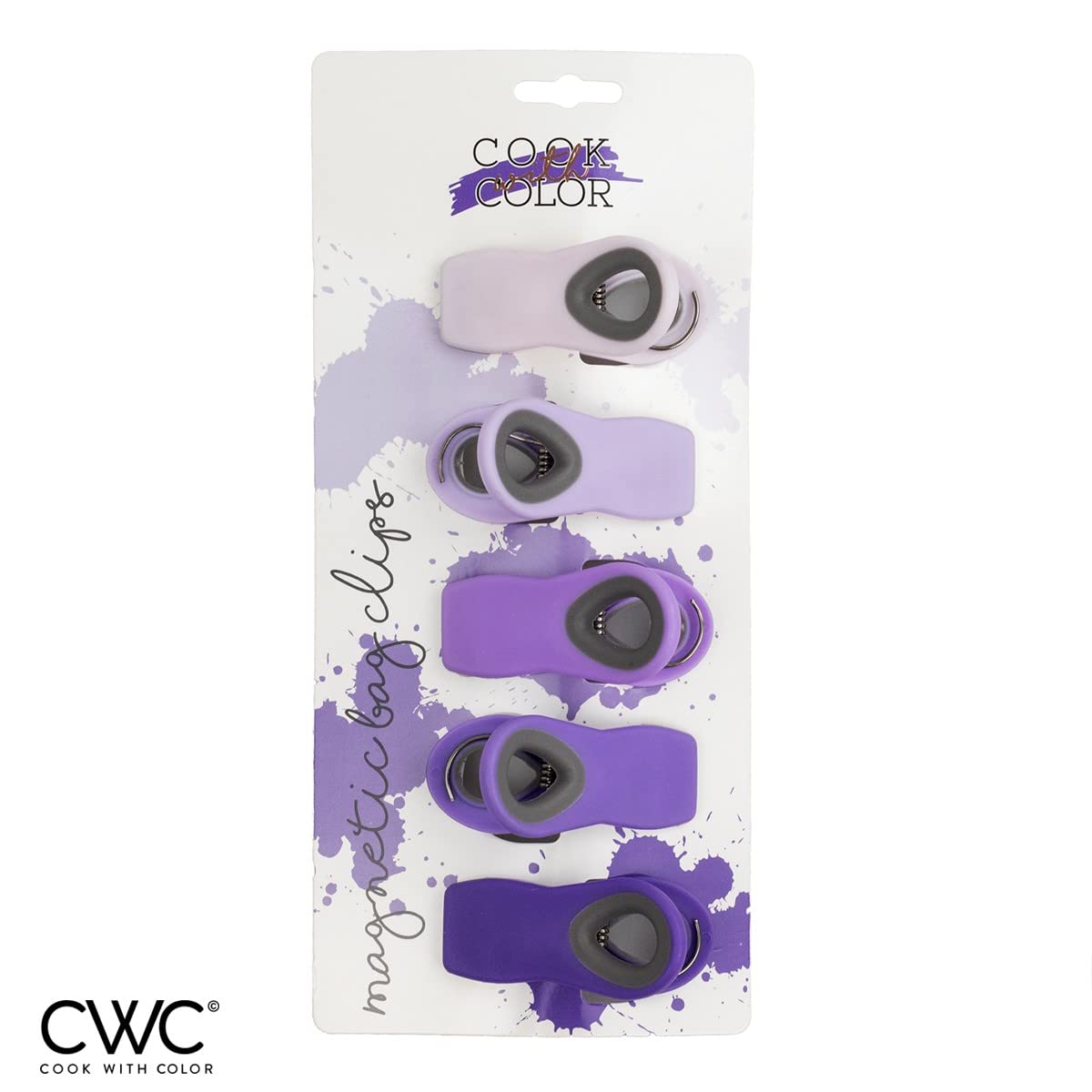 Cook With Color 5 Pc Chip Bag Clips- Kitchen Clips, Magnetic Chip Clips For Bags, Food Bag Clips With Airtight Seal (Lavender)