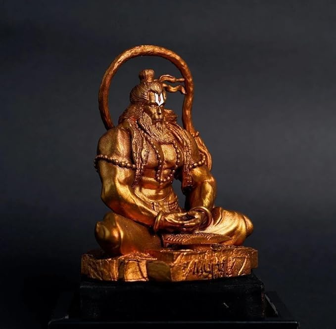 Ua Homes Hanuman Ji Murti Lord Bajrangbali Dhyan Mudra Meditation For Home Car Dashboard Decorative Showpiece -11 Cm (Resin, Gol