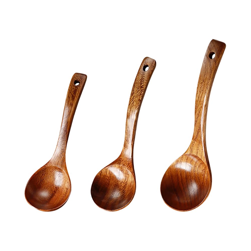 ccHuDE 3 Pcs Wooden Ladle Spoons Large Soup Ladles Wood Cooking Ladles Long Handle Mixing Spoon Ladles Kitchen Serving Ladles No