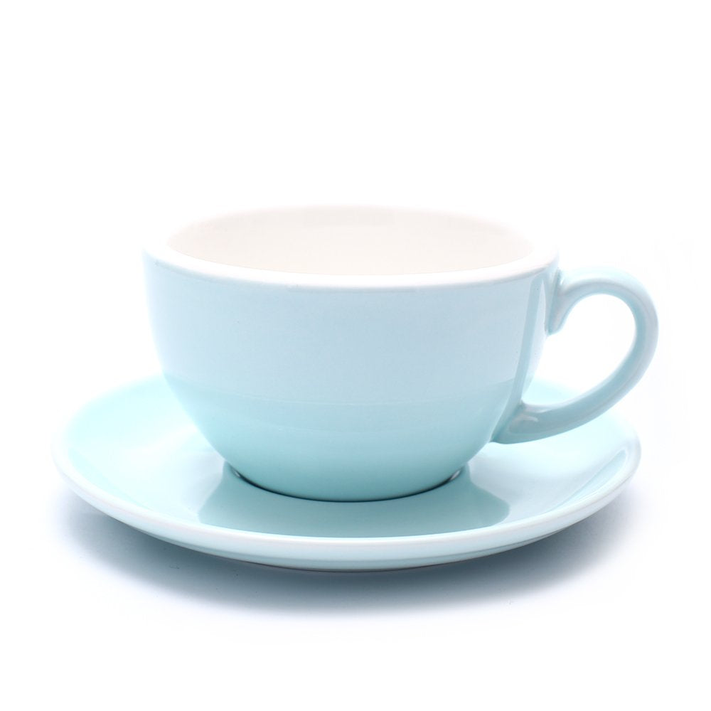 Coffeezone Latte Art Cup and Saucer for Latte & Cappuccino, Great Cup Shape for Coffee Shop and Barista, Ceramic (Glossy Light B