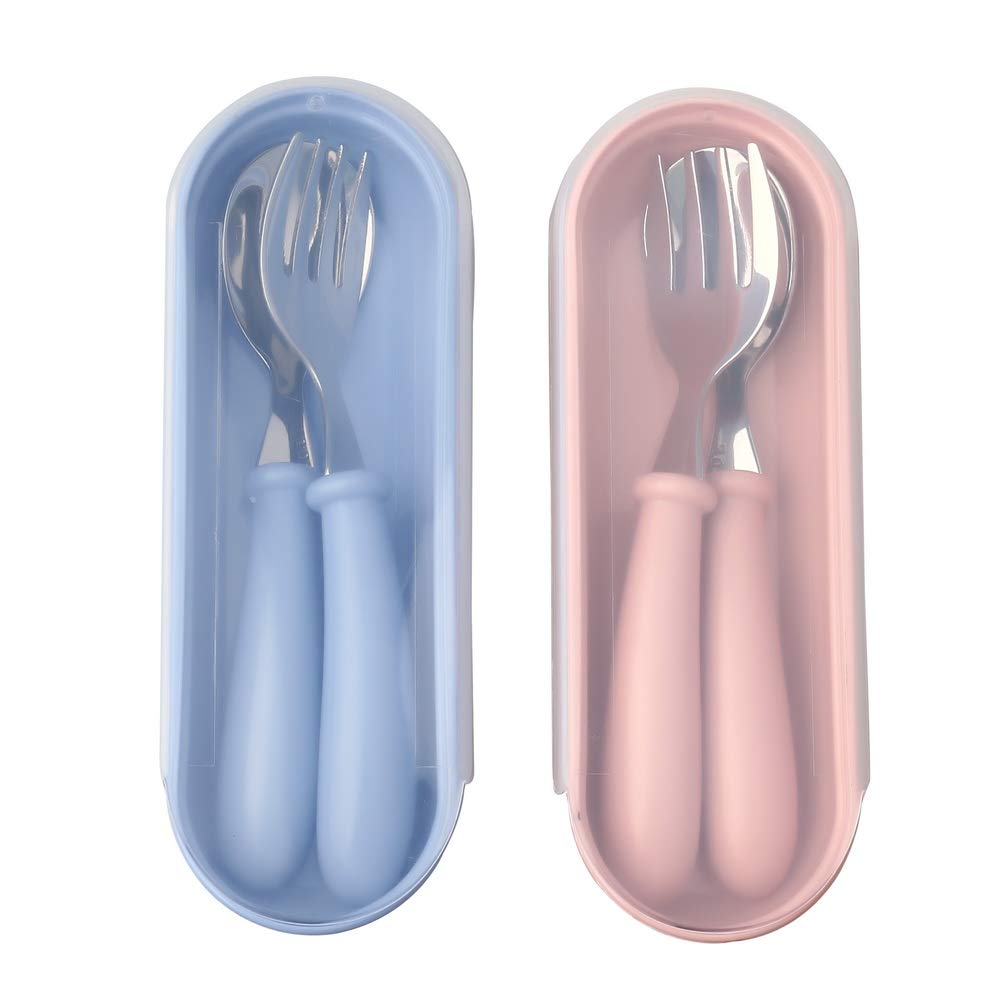4 Pcs Toddler Utensils, Toddler Forks and Spoons,stainless Steel Baby Utensils Baby Silverware Set with Storage Box for Safe Din