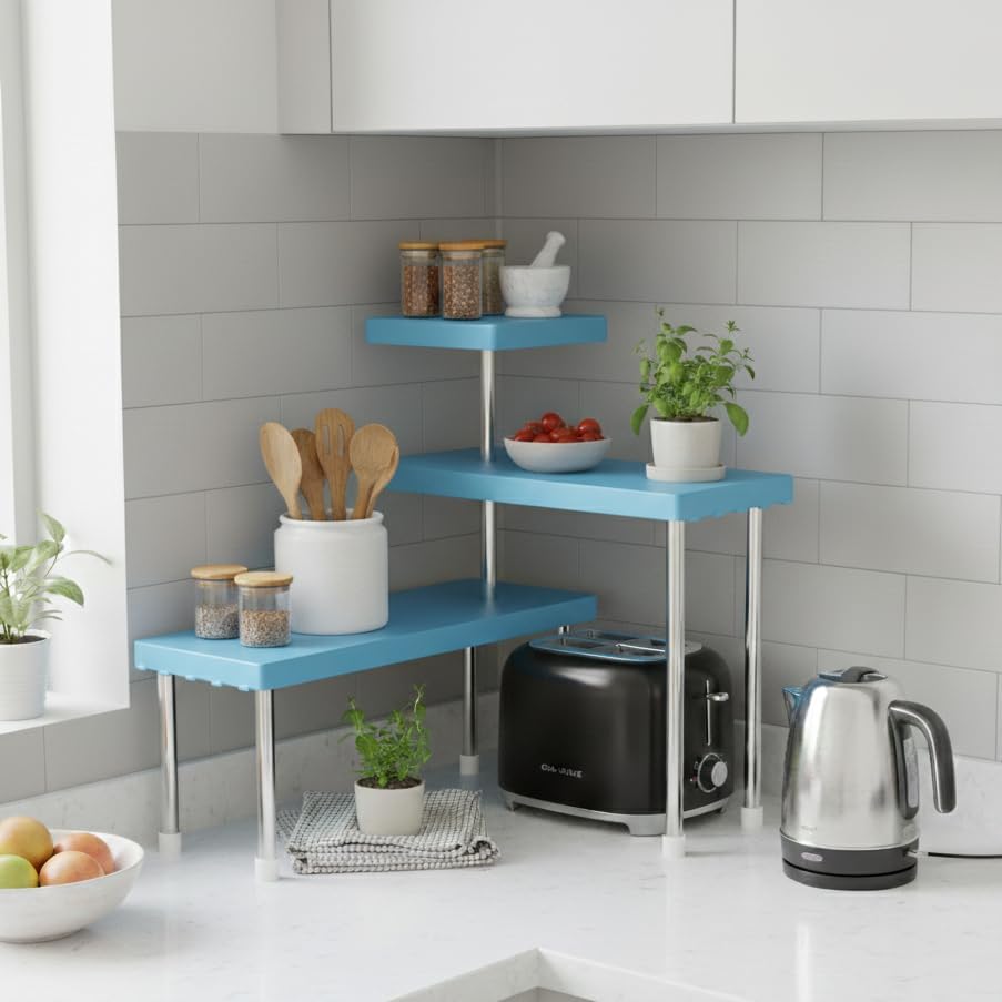 Kitchinest 3 Tier Corner Shelf Rack, Kitchen & Garden Multipurpose Storage Organizer Flower Pot Spice Jar & Bottle Stand Space S